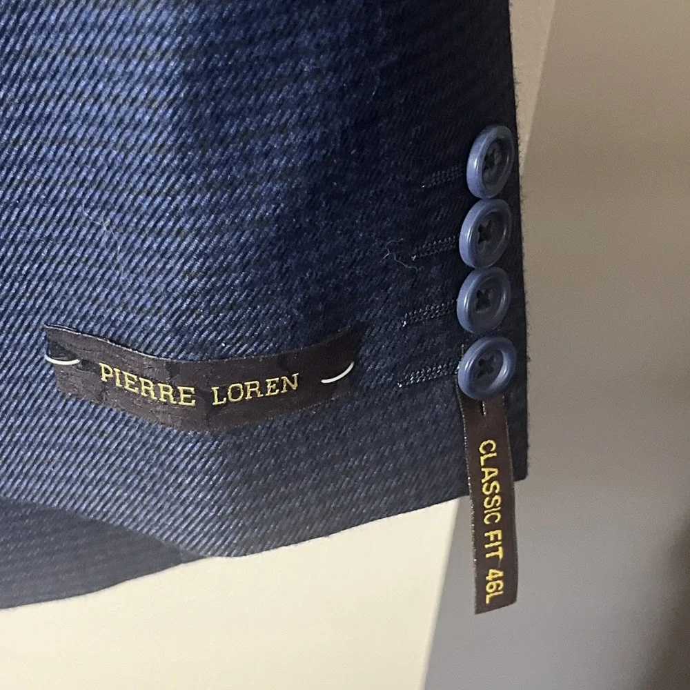 NWT Pierre Loren Navy Houndstooth Sport Coat Blazer 46L‎